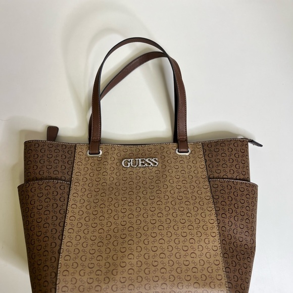 GUESS Tan and Brown Monogram Tote - Picture 6 of 11